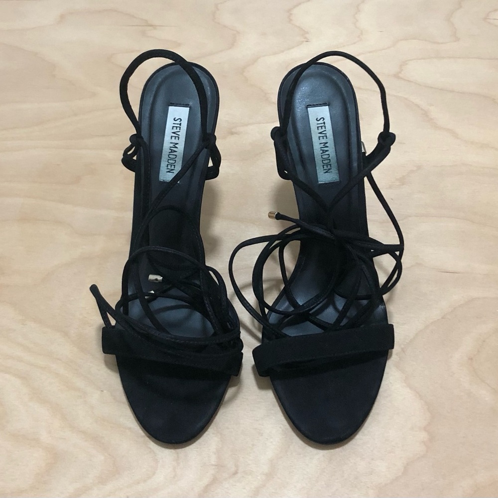 Steve Madden Black Lace-Up Strappy Heels Womens Size 10.